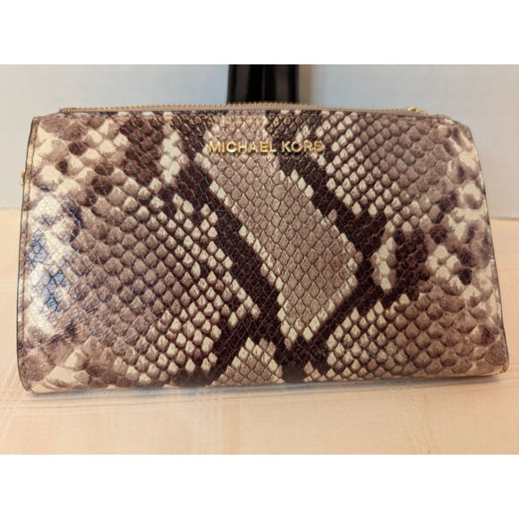 Michael Kors Python-Embossed Leather Zip-Around Wallet Coins Bills Card Slots ID - Picture 16 of 16